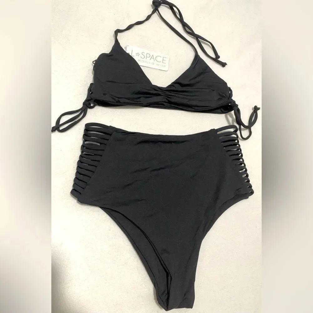 L*Space Bikini Set Black Gwen Top & Harrington High Waist Bikini Bottom Small